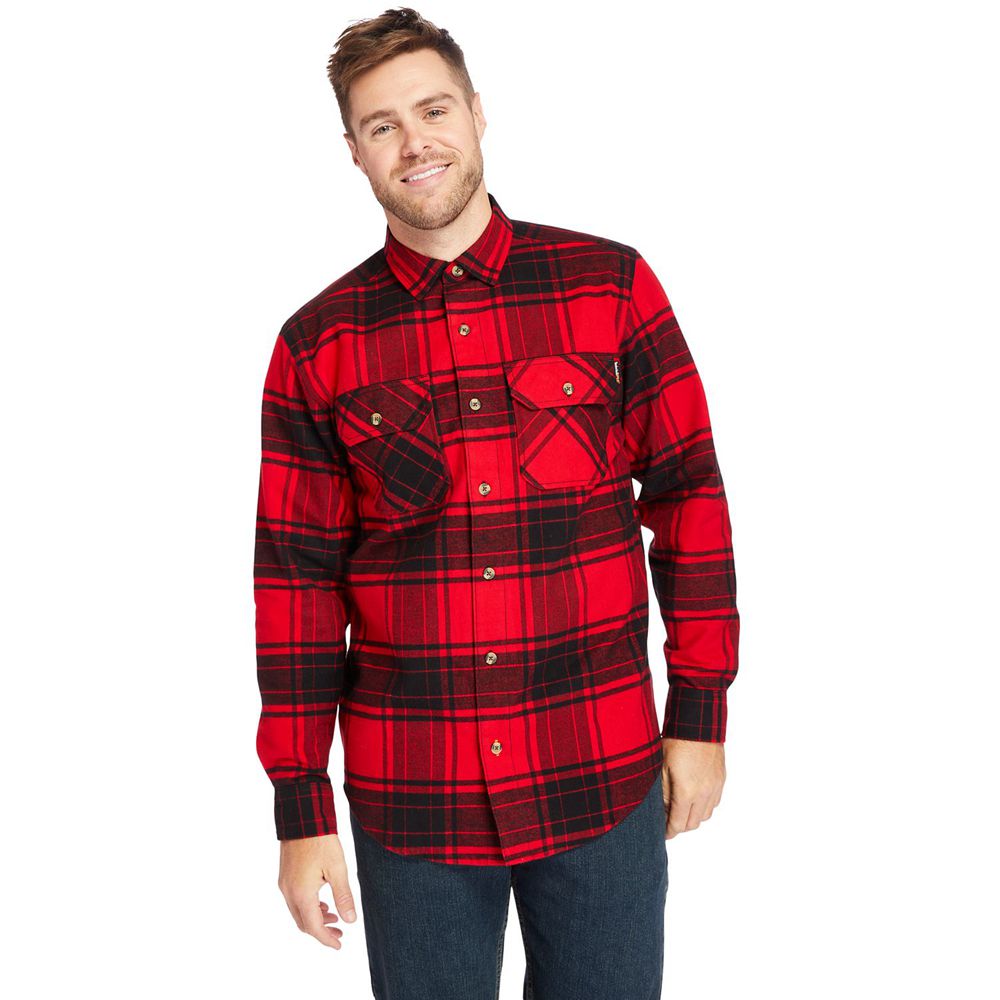 Timberland Mens Shirts PRO® Woodfort Heavyweight Flannel Work - Red/Black - India BI4026598